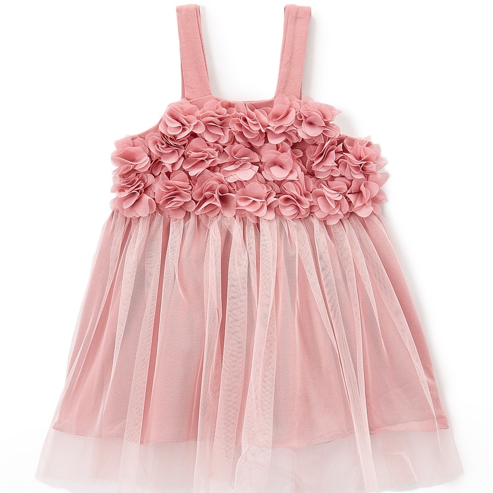 Mauve Cotton Dress w/ Tulle and Floral Overlay
